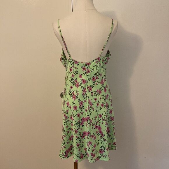 Zara Green and Pink Floral Satin Effect Mini Slip Dress Size L - Picture 8 of 15